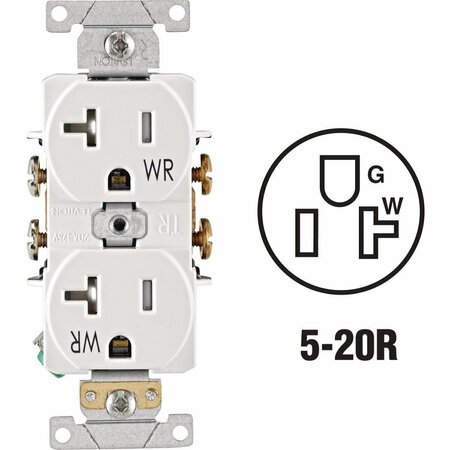 LEVITON 20A White Tamper & Weather Resistant Commercial Grade 5-20R Duplex Outlet R77-TWR20-00W